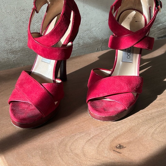 Red Suede Jimmy Choo Heels - Picture 2 of 4